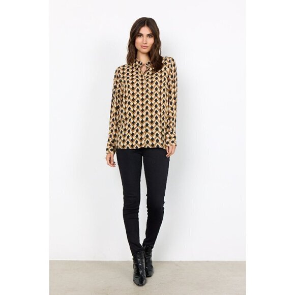 NWT SOYA CONCEPT VERONIKA 2 Black & Gold Geo Print Blouse - Picture 1 of 7